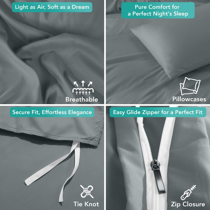 Utopia Bedding Duvet Cover Set with Pillowcases - 3 Pieces Bedding Duvet Cover with Zipper Closure - 1 Duvet Cover with 2 Pillowcases - Soft Brushed Microfiber (King, Grey)