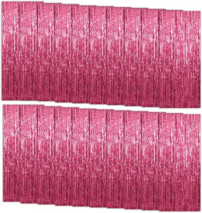 Foil Curtain Backdrop - Pink Metallic Tinsel Fringe - 20 Pack for Party Decorations