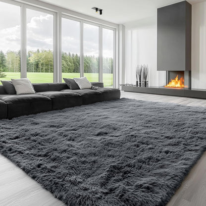 OLANLY Large Area Rug - Soft Fluffy Shaggy Carpet for Living Room & Bedroom | 8x11 ft, Grey