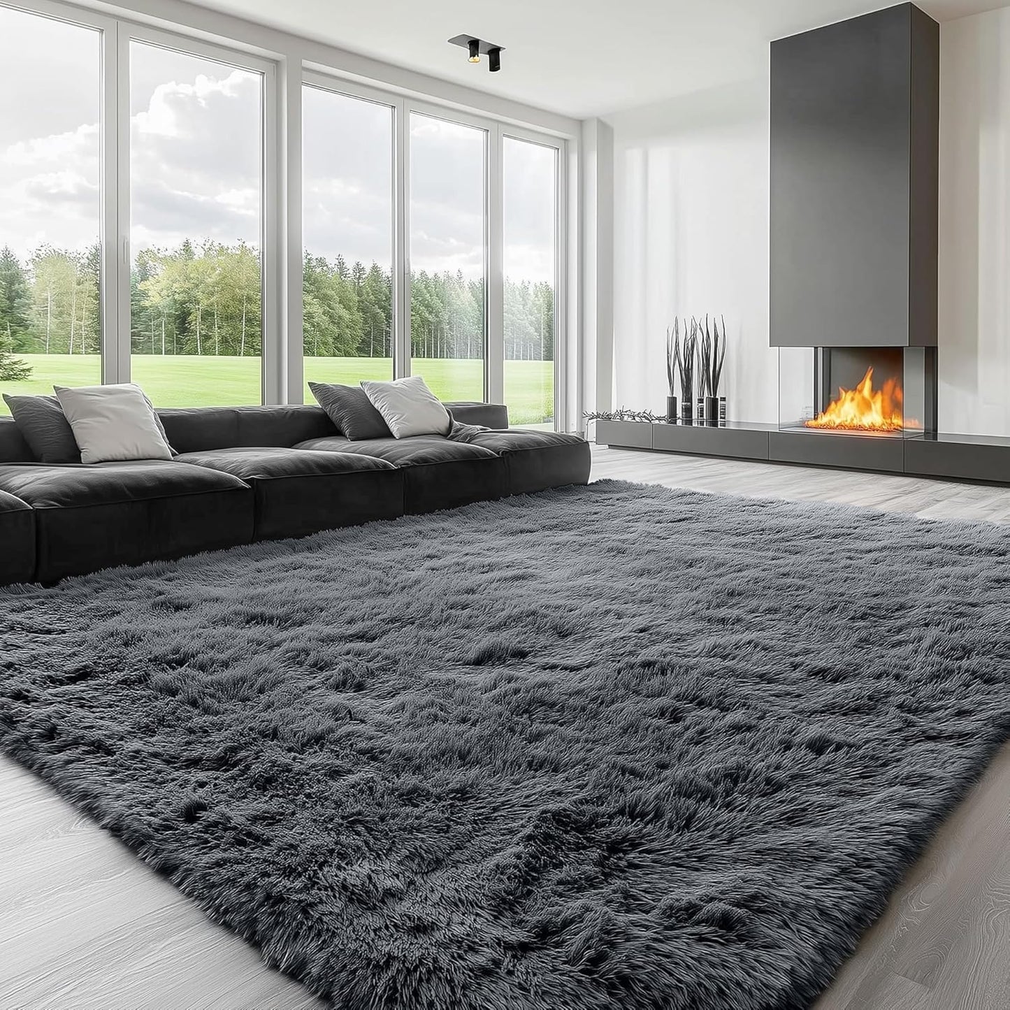 OLANLY Large Area Rug - Soft Fluffy Shaggy Indoor Carpet for Living Room & Bedroom | Grey 8x9 ft