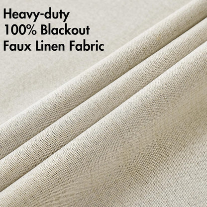 MIULEE 100% Blackout Linen Textured Curtains - Thermal Insulated Cream Drapes | 52 x 96 Inch (2 Panels)