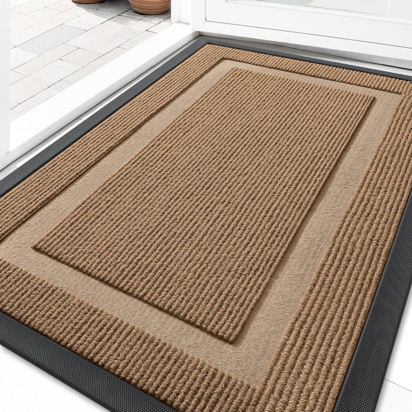 OLANLY Indoor Outdoor Front Door Mat - Waterproof, All-Weather, Easy Clean | 29.5x17, Light Brown