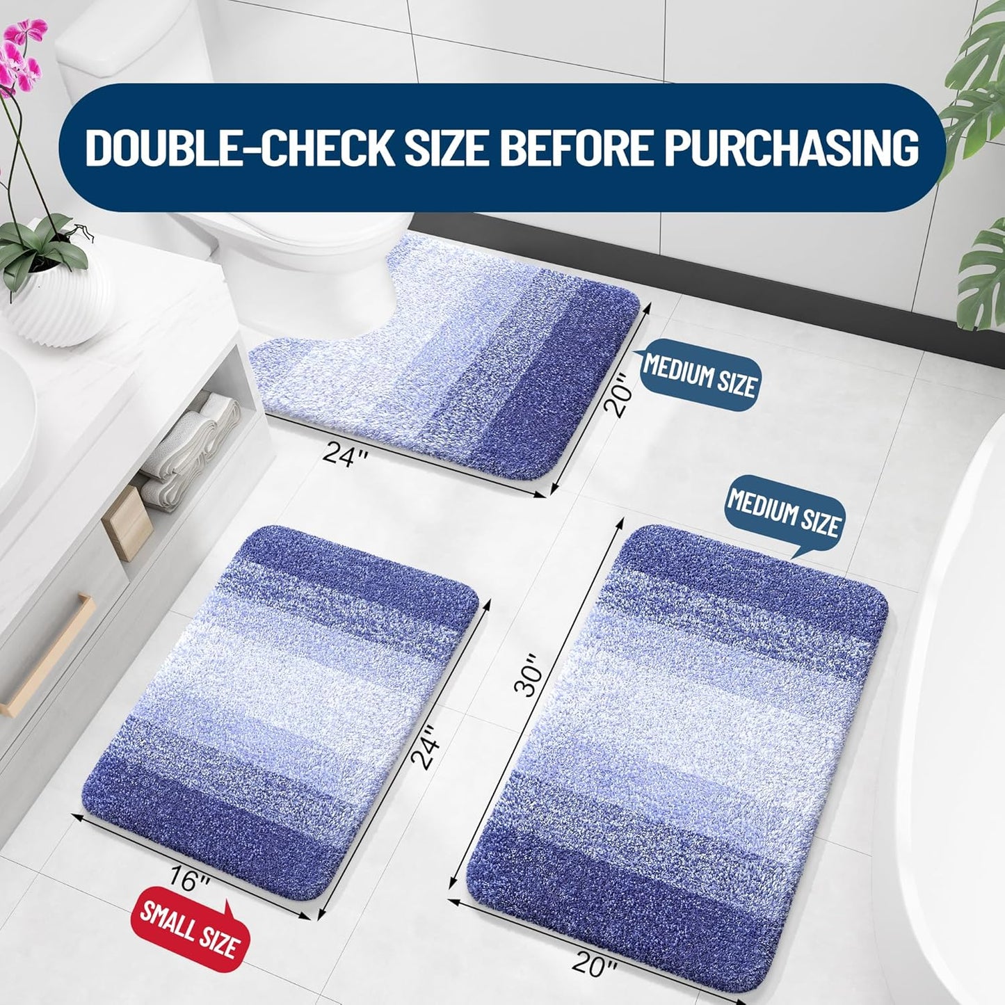 OLANLY Bathroom Rugs - Extra Soft Microfiber Mat 34x21 | Quick Dry & Machine Washable, Blue-Violet