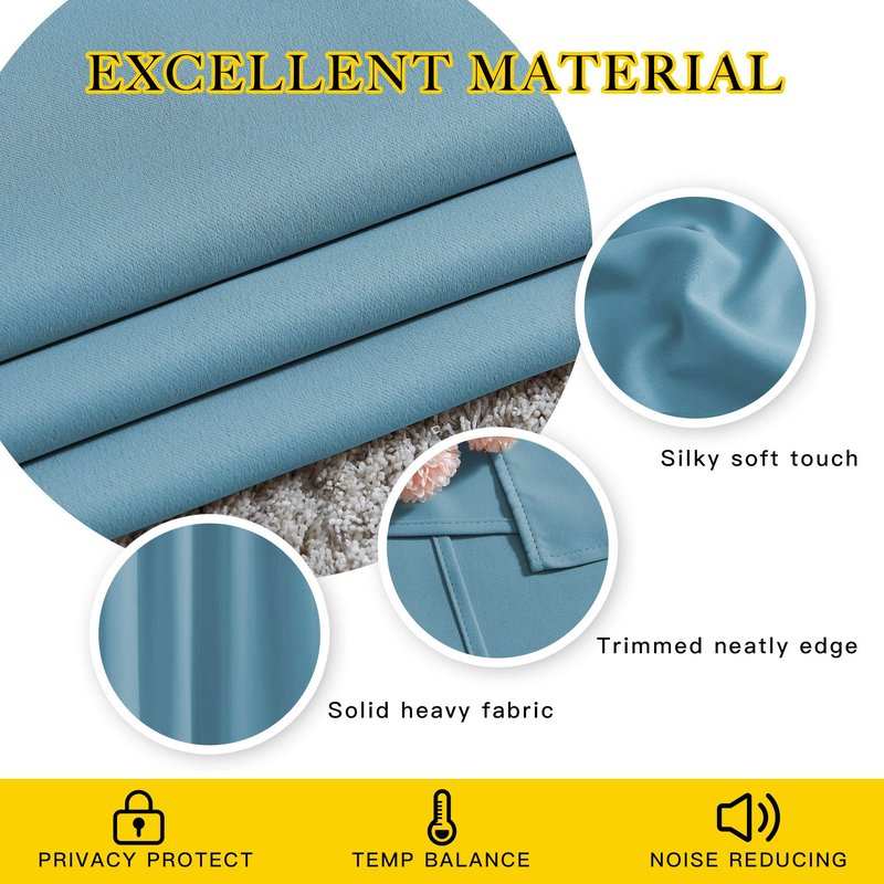 NICETOWN Living Room Blackout Curtains - Window Treatment Thermal Insulated Solid Grommet Blackout Panels/Drapes for Nursery (Teal Blue=Light Blue, Set of 2 Panels, 52 by 95 Inch)