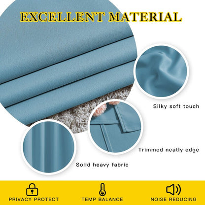 NICETOWN Living Room Blackout Curtains - Window Treatment Thermal Insulated Solid Grommet Blackout Panels/Drapes for Nursery (Teal Blue=Light Blue, Set of 2 Panels, 52 by 95 Inch)