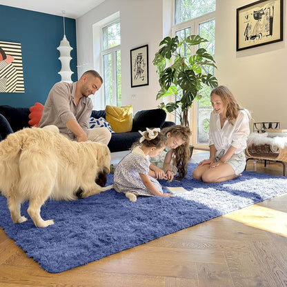 OLANLY Large Area Rug - Soft Fluffy Shaggy Carpet for Living Room & Bedroom | 5x8 Denim Blue