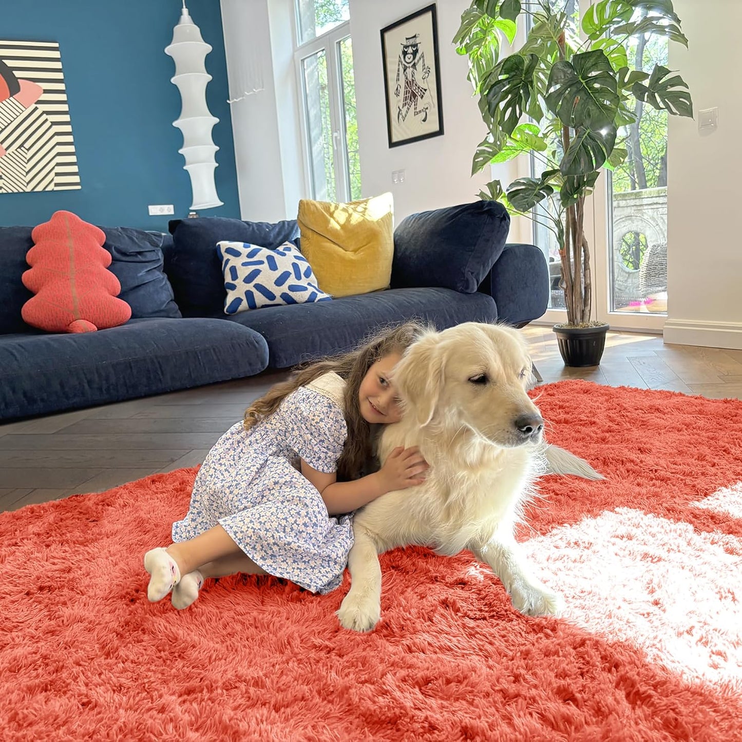 OLANLY Runner Rugs - 2x8 Machine Washable Soft Fluffy Shaggy Carpet for Bedroom & Hallway | Coral Red