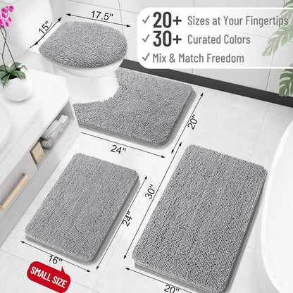 OLANLY Large Bathroom Rugs - Extra Soft Chenille Bath Mats | Quick-Dry, Machine Washable, Grey 45x27