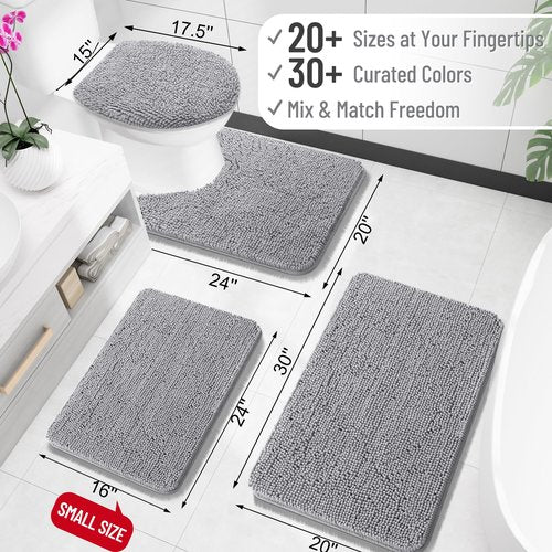 OLANLY Bathroom Rugs 59x20, Extra Soft Absorbent Chenille Bath Rugs, Rubber Backing Quick Dry, Machine Washable Bath Mats for Bathroom Floor, Tub and Shower, Home Decor Accessories, Grey