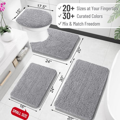 OLANLY Long Bathroom Runner Rug 59x24, Extra Soft Absorbent Chenille Bath Rugs, Rubber Backing Quick Dry, Machine Washable Bath Mats for Bathroom Floor, Tub and Shower, Home Decor Accessories, Grey