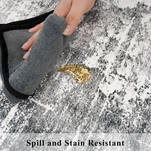 Abstract 2x4 Entryway Area Rugs: Washable Water Resistant Kitchen Rug Non-Slip Durable Doormat Ultra Soft Bedroom Beside Carpet Indoor Low Pile Floor Mat for Bathroom Stove Sink Area(2x4,Black/Grey)
