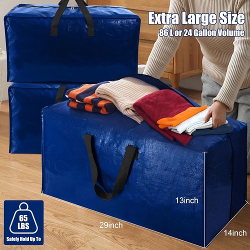 Cosy Family Heavy Duty Moving Bags - 12 Pack with Backpack Straps & Strong Zippers | X-Large Blue Storage Totes