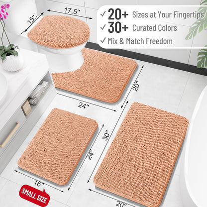 OLANLY U-Shaped Toilet Rug - Extra Soft Chenille Bathroom Mat, Quick-Dry & Non-Slip, 24x20 Inches, Peach