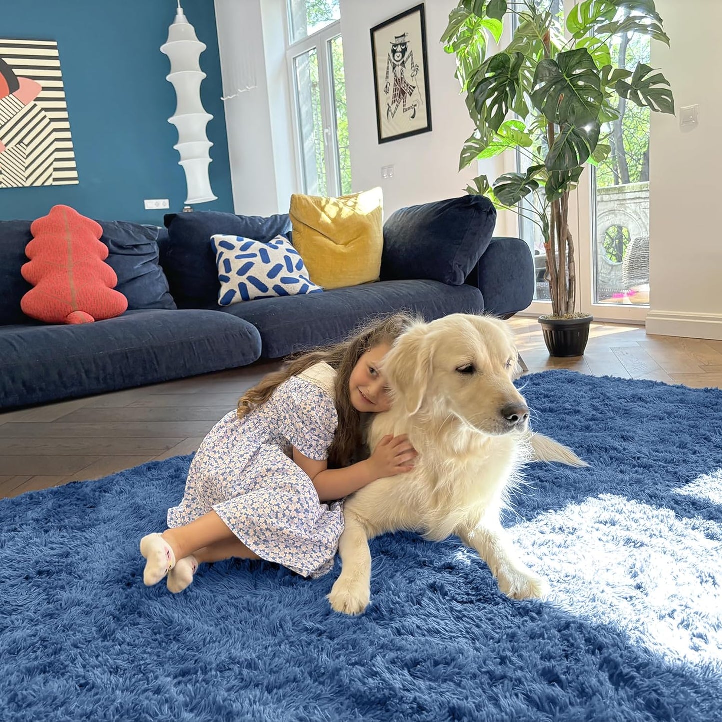 OLANLY Large Area Rug - Soft Fluffy Shaggy Indoor Carpet for Living Room & Bedroom | 6x9 ft, Blue