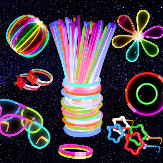 PartySticks Ultra Bright Glow Sticks - Glow in The Dark Party Supplies with Glasses, Bracelets & Connectors | Perfect for Halloween & 4th of July Celebrations