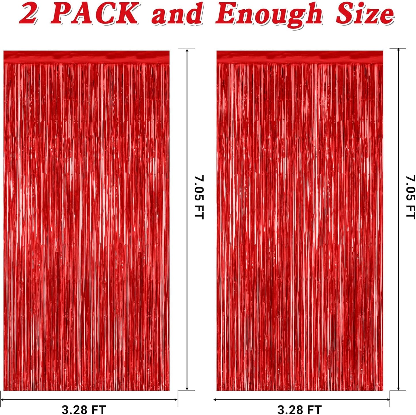 Skiennix Red Tinsel Backdrop - 2 Pack Fringe Curtains | 3.28 FT x 7.05 FT for Valentine's Day & Weddings