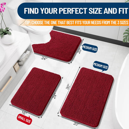 OLANLY Bathroom Rugs - Extra Soft Chenille Bath Mats with Rubber Backing | Quick Dry, 30x20, Red