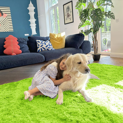 OLANLY Runner Rugs - Soft, Machine Washable Shaggy Carpet for Hallway & Bedroom | Lime Green 2x8
