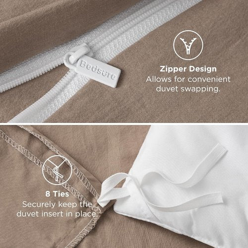Bedsure Khaki Duvet Cover Set - Extra Soft Prewashed Cotton-Like Polyester | Twin/Twin XL, 2 Pieces