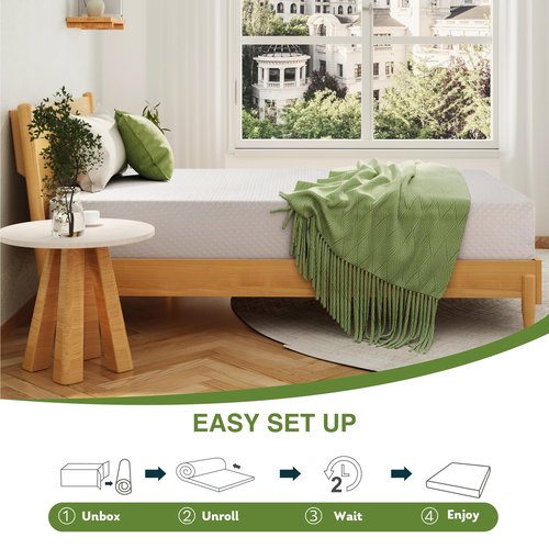 EGOHOME Twin XL Memory Foam Mattress, 10 Inch Bed Mattress in a Box with Cooling Green Tea Gel, Relieve Pressure with Medium Firm Support, CertiPUR-US Certified, 80''L x 38''W, White