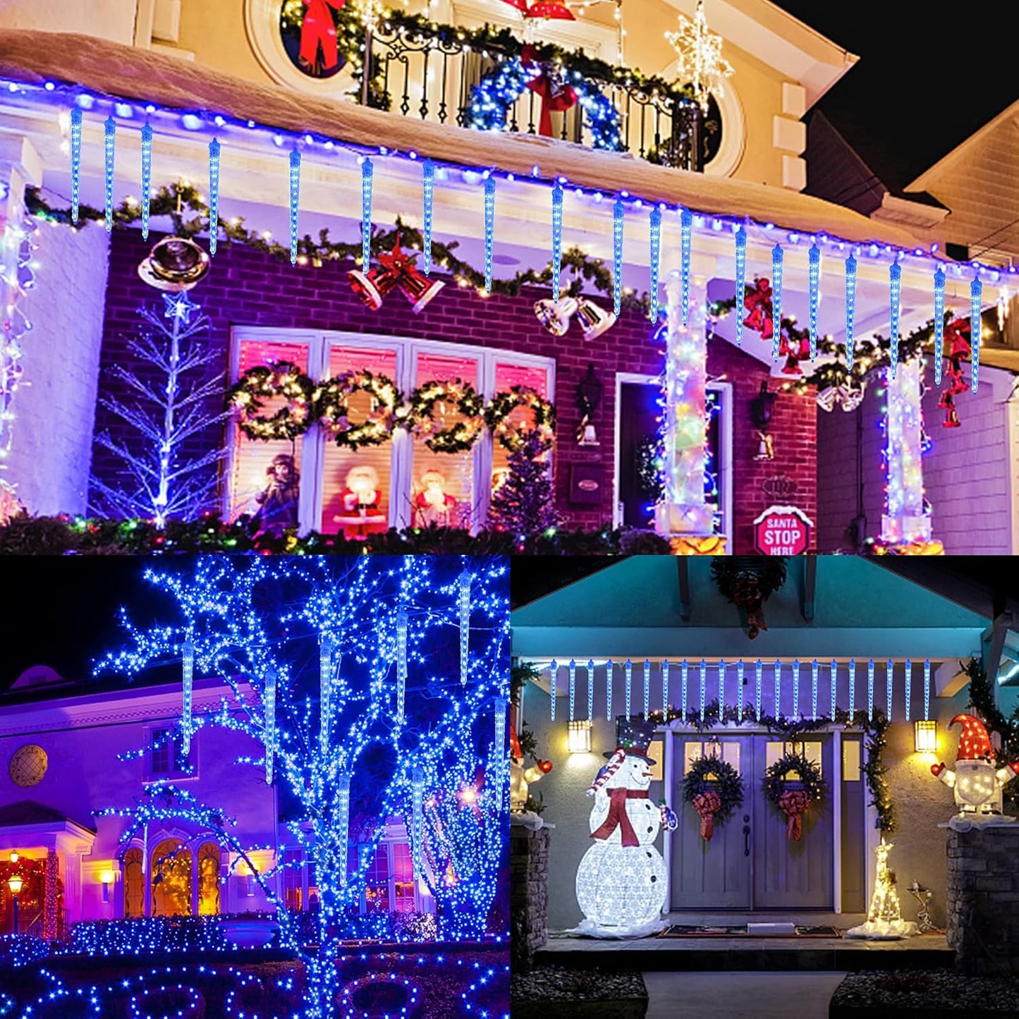 WATERGLIDE Meteor Shower Lights - 12" Outdoor Icicle Christmas Lights with 192 SMD LEDs | Connectable Blue Raindrop Decor