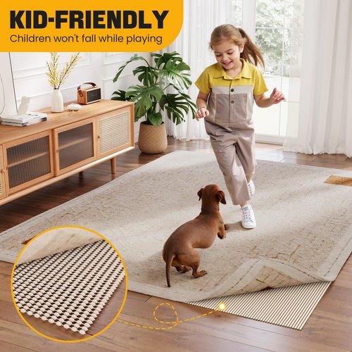 Jorvila Non-Slip Rug Pad Gripper 2x3 Feet, Anti Skid Mat for Under Area Rugs, Keeps Rugs in Position and Safe, Thick Cushioned Carpet Pad for Hardwood Floors Protection