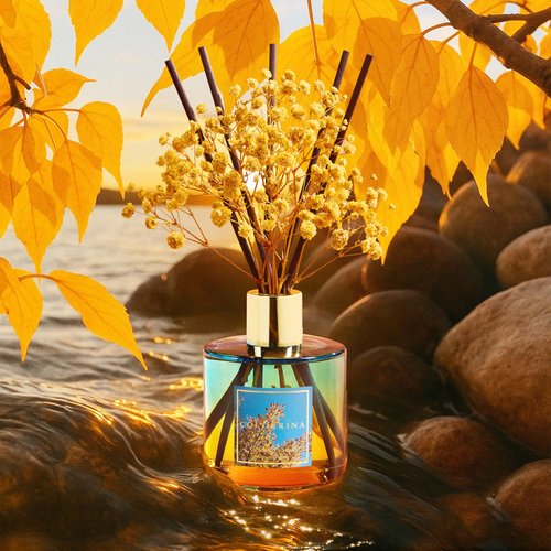 COCORRÍNA Reed Diffuser - Golden Leaves Reed Diffuser Set with 8 Sticks & Preserved Baby's Breath, Reed Diffuser for Home Bathroom Shelf Decor