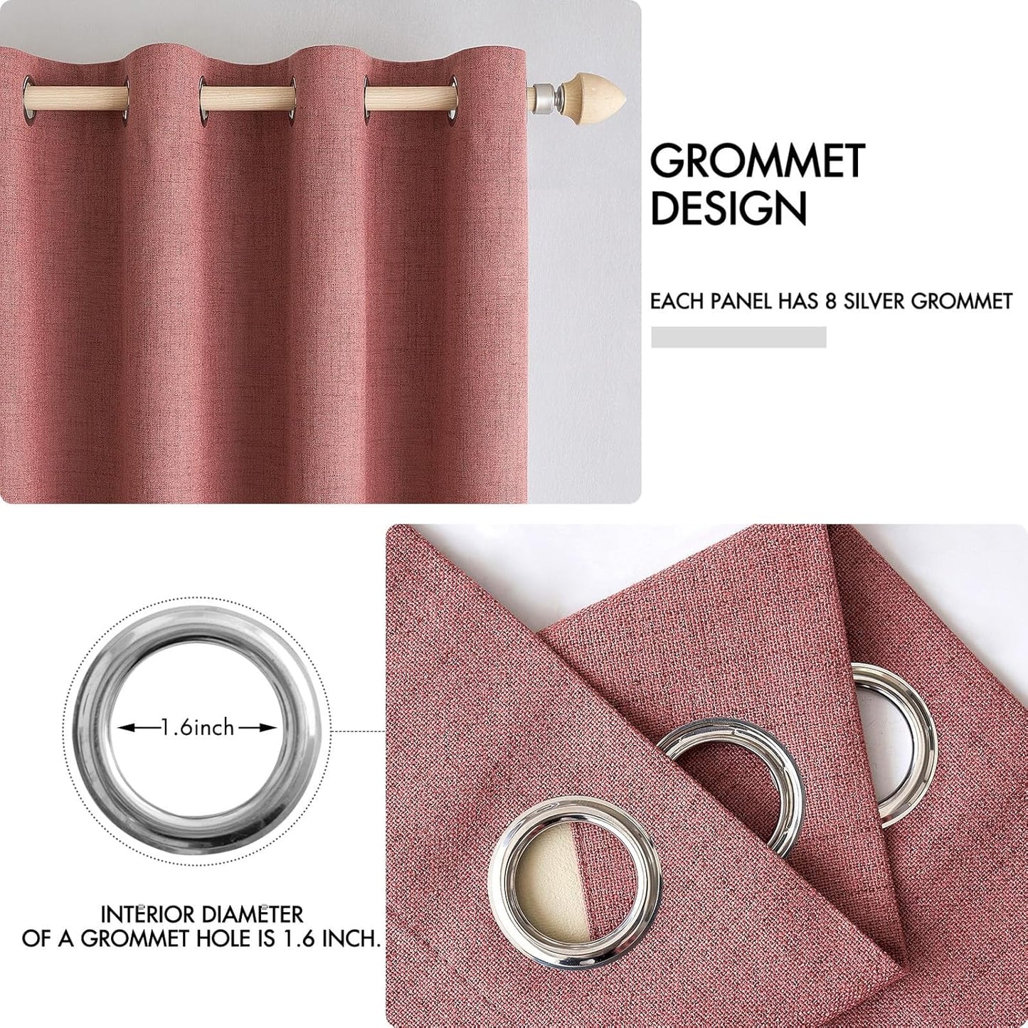 MIULEE Blackout Linen Textured Curtains - Thermal Insulated Dusty Rose Drapes | Luxury Room Darkening 52 x 63 Inch (2 Panels)