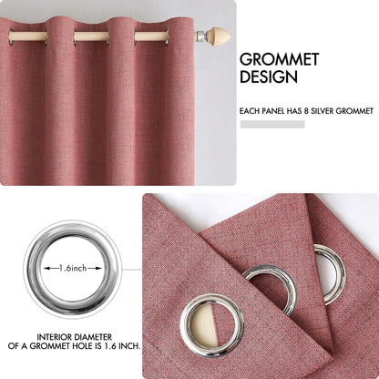MIULEE Blackout Linen Textured Curtains - Thermal Insulated Dusty Rose Drapes | Luxury Room Darkening 52 x 63 Inch (2 Panels)