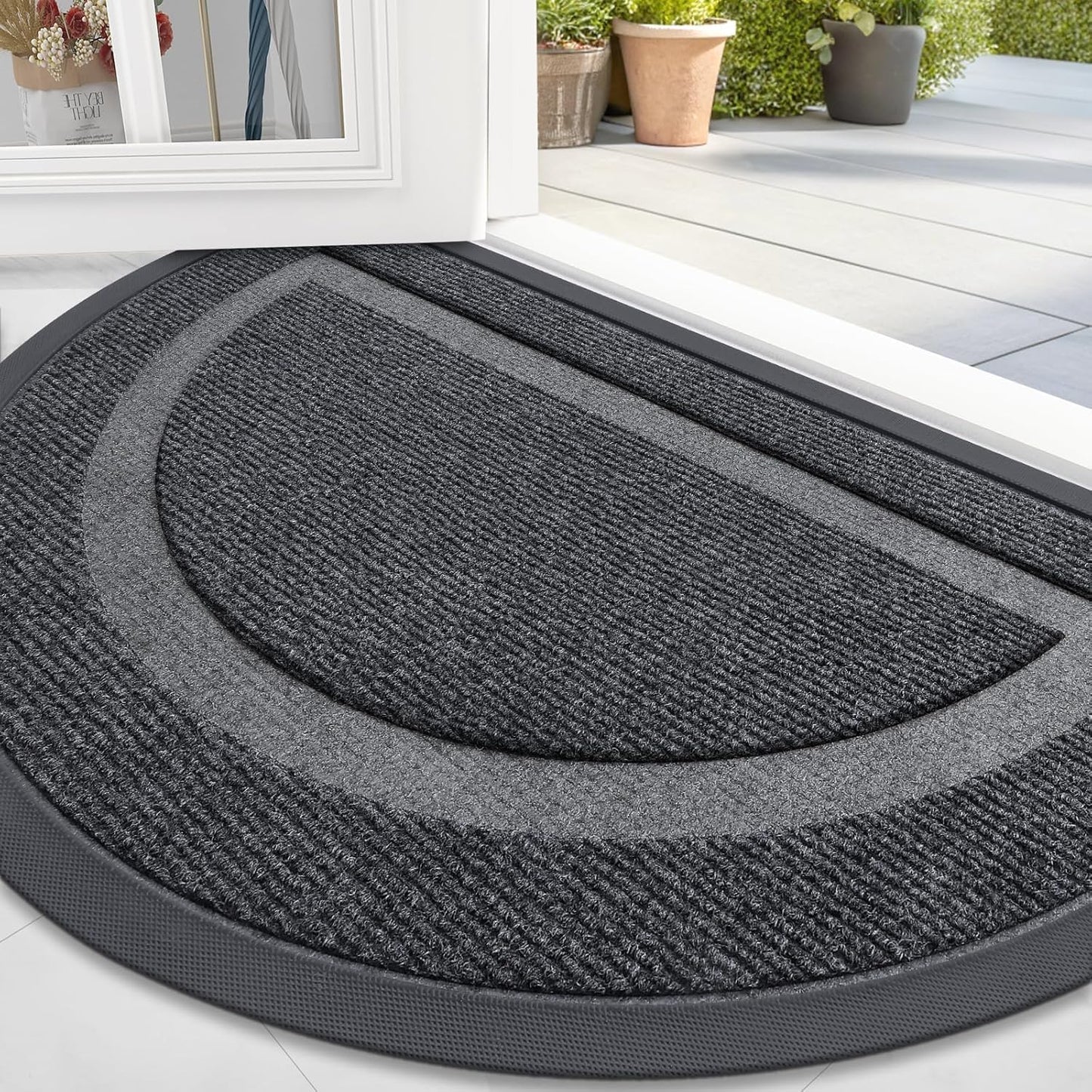 OLANLY Half Circle Door Mat - Waterproof All-Season Indoor/Outdoor Welcome Mat | 36x24, Grey