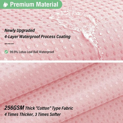 Dynamene Stall Fabric Shower Curtain - 54 inch Wide Waffle Weave Weighted Thick Cloth Shower Curtains for Bathroom, Heavy Duty Hotel Spa Luxury Bath Curtain Set with 10 Hooks, 54x72, Pink