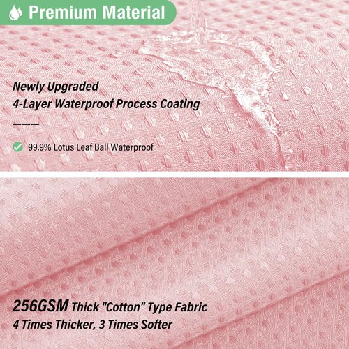 Dynamene Pink Fabric Shower Curtain - Waffle Weave Textured Heavy Duty Cloth Shower Curtains for Bathroom, 256GSM Hotel Luxury Weighted Bath Curtain Set with 12 Hooks,72x72, Pink