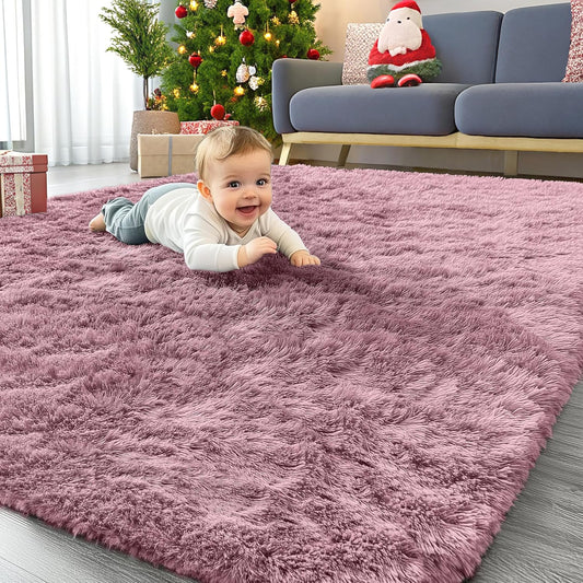 OLANLY Area Rugs - Soft Fluffy Shaggy Indoor Carpet for Living Room & Bedroom | 4x5.9 ft Blush