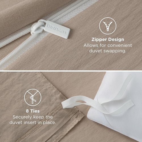 Bedsure Light Brown Duvet Cover Set - Extra Soft Twin/Twin XL Bedding with Zipper Closure & Pillow Sham