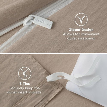 Bedsure Light Brown Duvet Cover Set - Extra Soft Twin/Twin XL Bedding with Zipper Closure & Pillow Sham