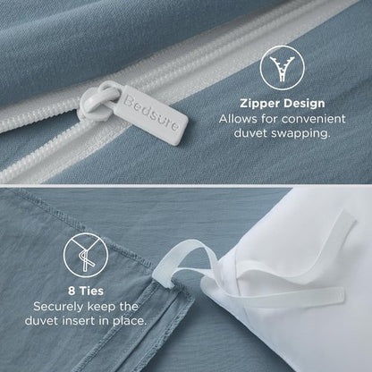 Bedsure California King Duvet Cover - Extra Soft Prewashed Cotton-Like Polyester in Mineral Blue, 104x98 with Zipper Closure & 2 Pillow Shams