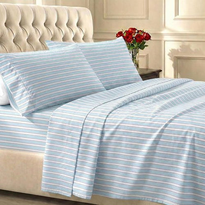 California Design Den King Size Cotton Sheets Set - 100% Soft Cotton, 400 TC, Award-Winning Sateen Finish, Cape Stripe Blue