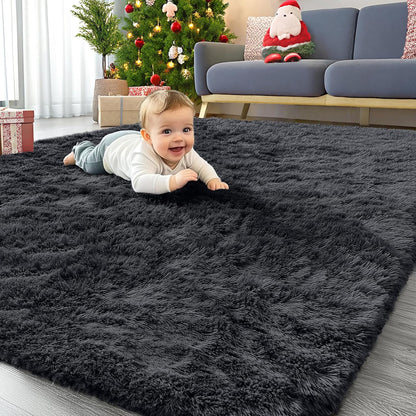 OLANLY Area Rug - Soft Fluffy Shaggy Design | Machine Washable Indoor Carpet for Living Room & Bedroom - Black