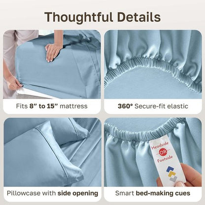 California Design Den Twin XL Bed Sheet Set - 100% Cotton, 400 Thread Count, Silky Smooth Sateen - Sky Blue