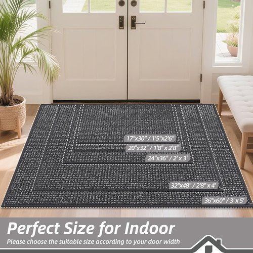BEQHAUSE Dirt Trapper Door Mat - Non-Slip, Washable, Absorbent | 36" x 60", Charcoal Color for Entryway