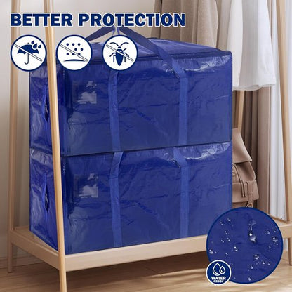 Extra Heavy Duty Moving Bags by [Brand Name] - 8 Pack Sturdy Storage Totes with Strong Zipper & Handles | Dark Blue - 33 Gallon