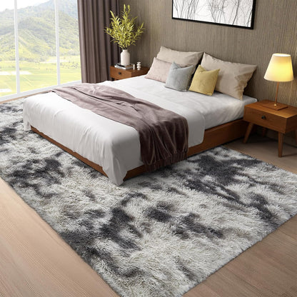 Ophanie Tie-Dyed Grey & White Area Rug - Large 8x10 Shag Carpet for Living Room & Nursery Decor