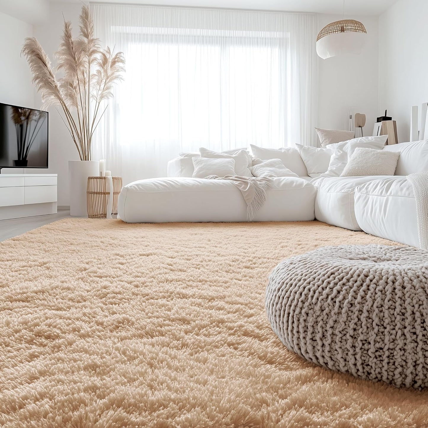 OLANLY Large Area Rug - Soft Fluffy Shaggy Carpet for Living Room & Bedroom | 7x10 ft, Beige