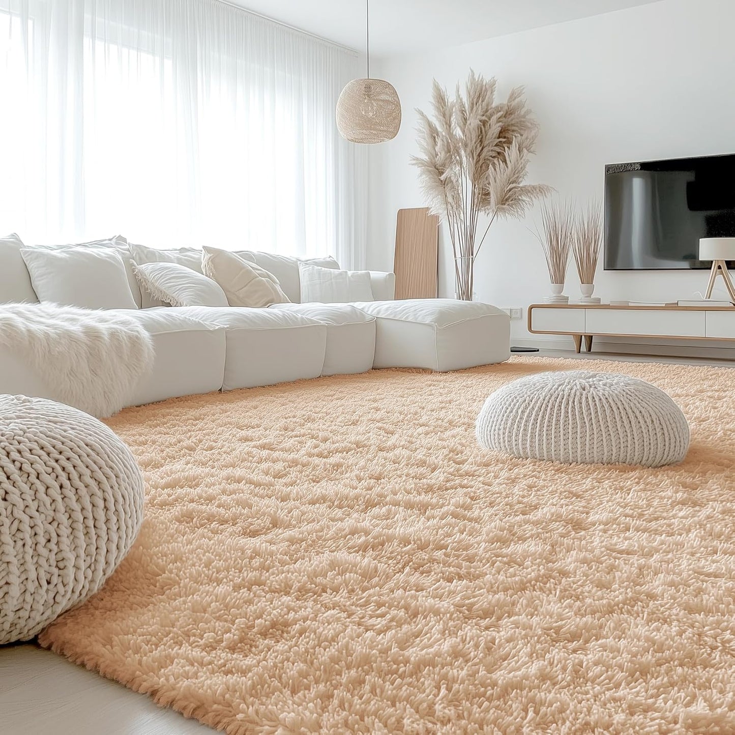 OLANLY Large Area Rug - Soft Fluffy Shaggy Carpet for Living Room & Bedroom | 9x12 Beige Indoor Decor