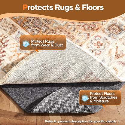 Veken Non-Slip Rug Pad - Cushioned Gripper for Hardwood Floors | 5 x 7 Ft, 1/4 Inch Thick