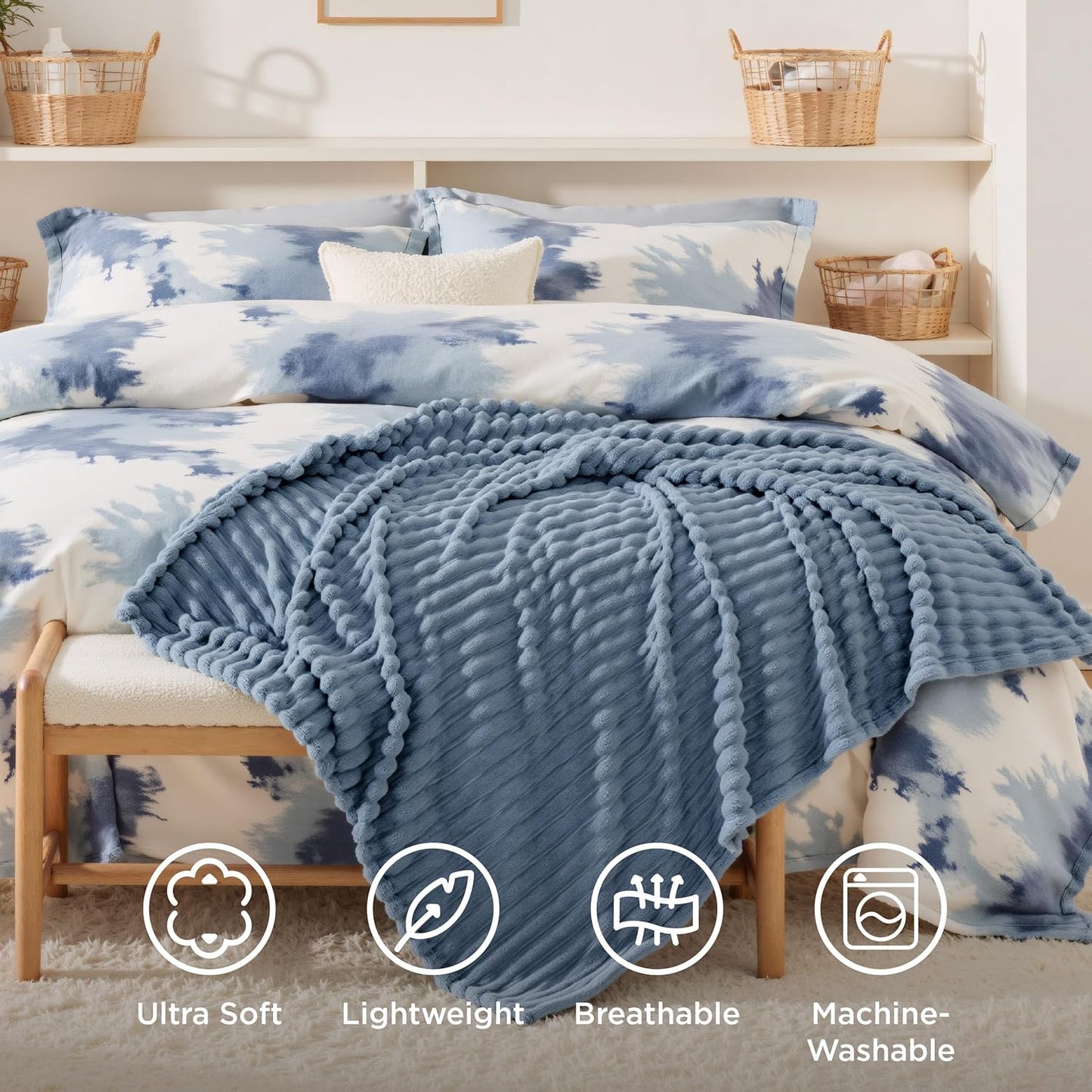 Bedsure GentleSoft Throw Blanket - Cozy Blue Blanket for Couch, Perfect Small Throw, 50x70 Inches