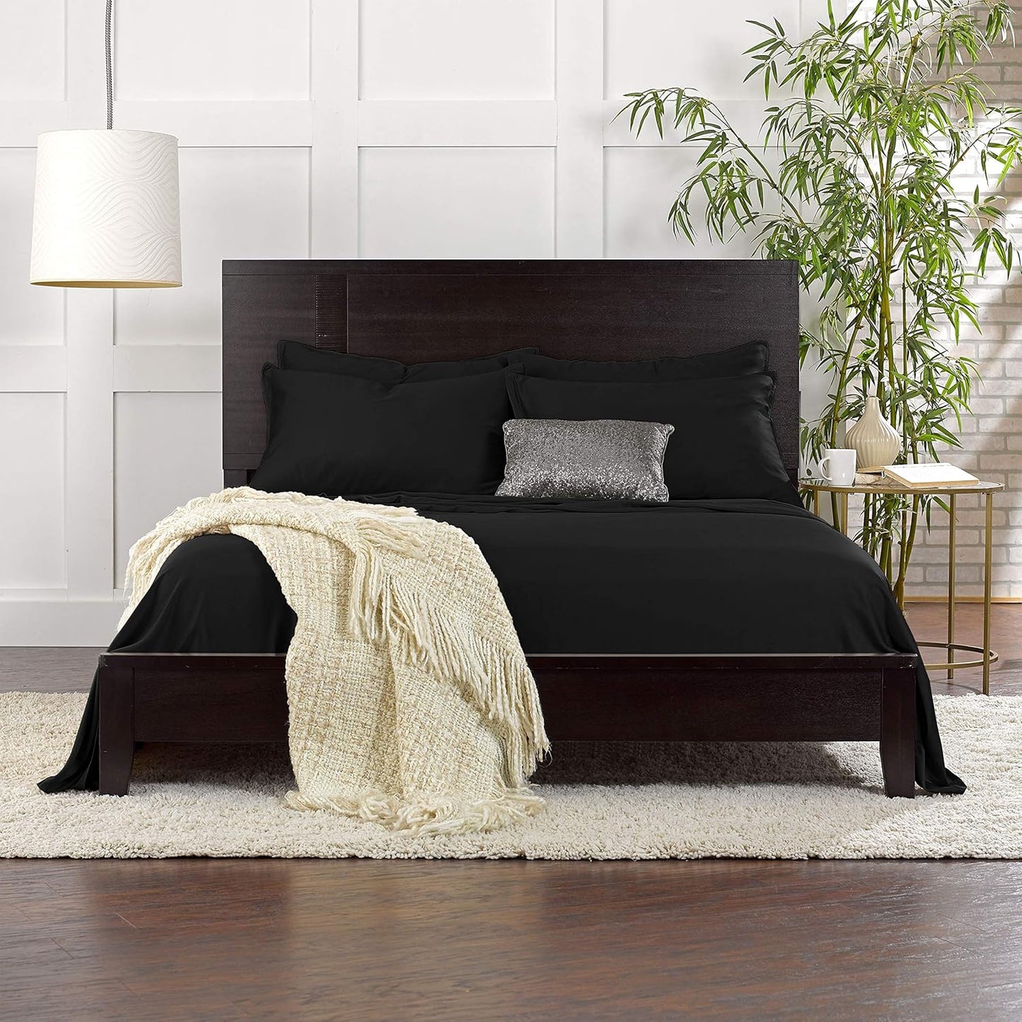 Pure Bamboo Twin Sheets - Luxuriously Soft & Cooling 100% Organic Viscose Bed Set | Black, Double Stitching