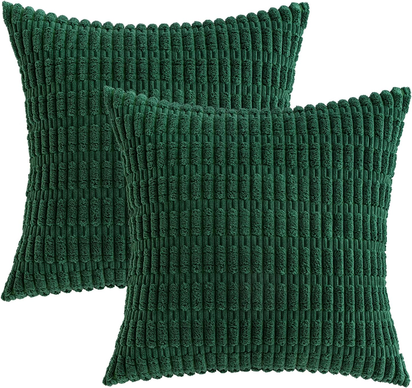 MIULEE Euro Sham Pillow Covers - Soft Dark Green Corduroy | 24x24 Inch Boho Striped Decor for Sofa & Bed