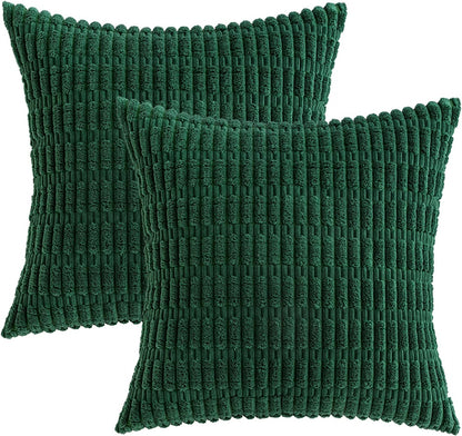 MIULEE Decorative Pillow Covers - Soft Dark Green Corduroy, 20x20 Inch | Boho Striped Design for Modern Home Decor