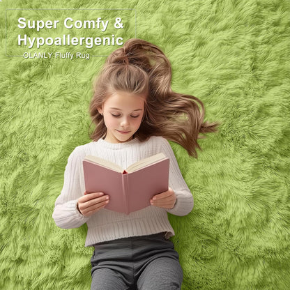 OLANLY Large Area Rug - Soft Fluffy Shaggy Carpet for Living Room & Bedroom | 8x10, Grass Green